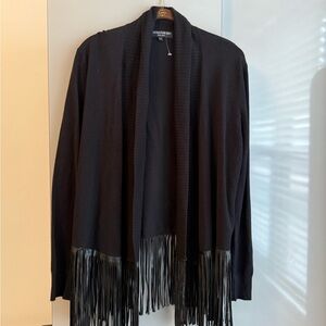 Central Park West Black Fringe Open-Front Cardigan
